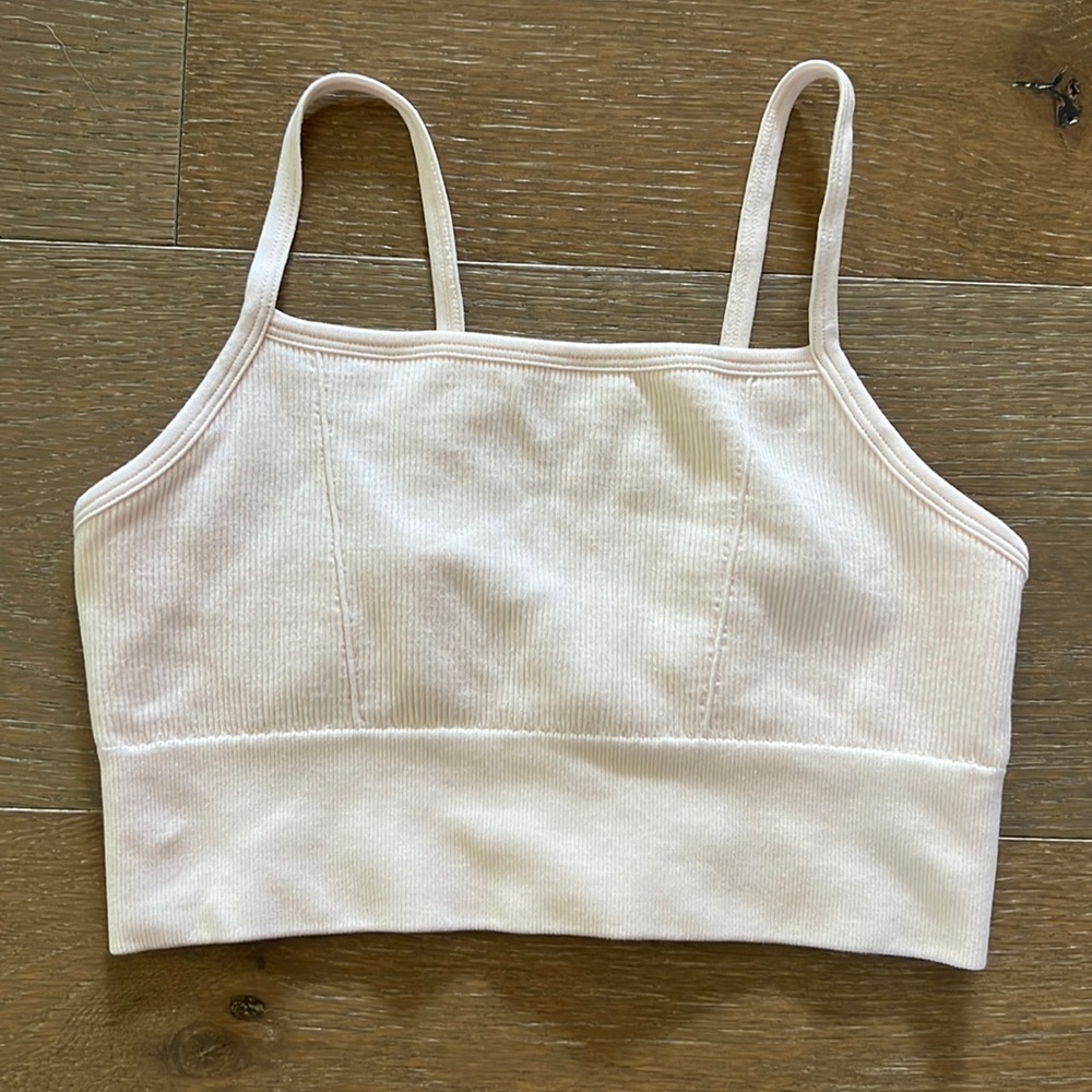 Fabletics Light Pink Ribbed Sports Bra | S